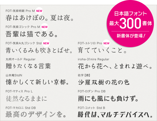 日本語フォント最大300書体。新書体が登場！